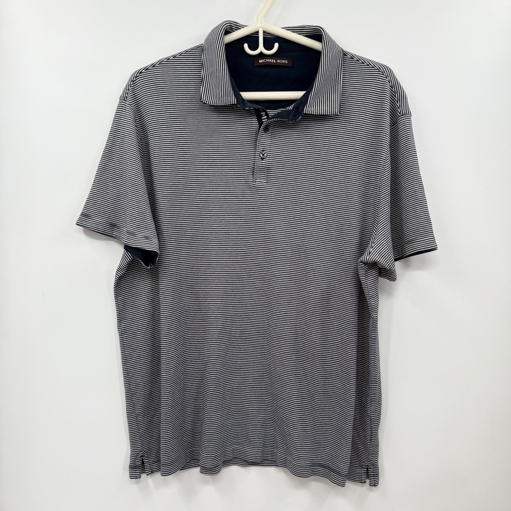Michael Kors Striped Polo Shirt Short Sleeve Golf Casual Top Men's L
